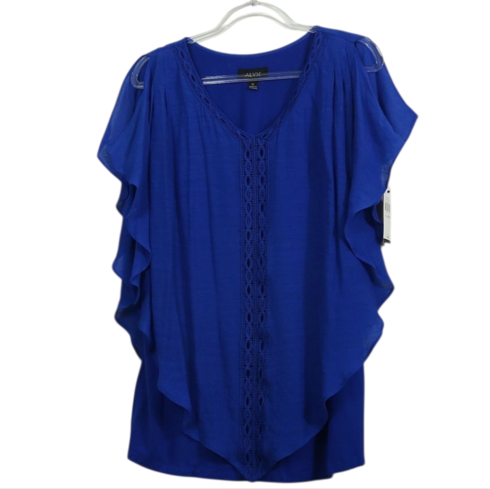 Alyx Royal Blue Ruffle Crochet Lace Top XL